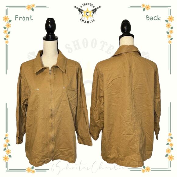 Denim & Company Women's Oversized Full Zip Khaki Jacket Size Extra Large - Picture 1 of 6